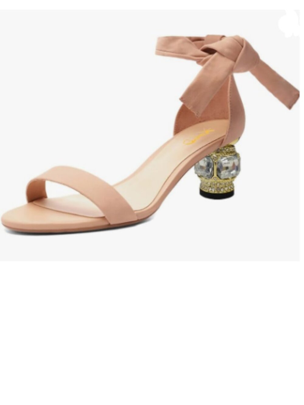 XYD Nude Open Toe Tie Up Cute Ankle Strap Block Crystal Heel Wedding Sandals